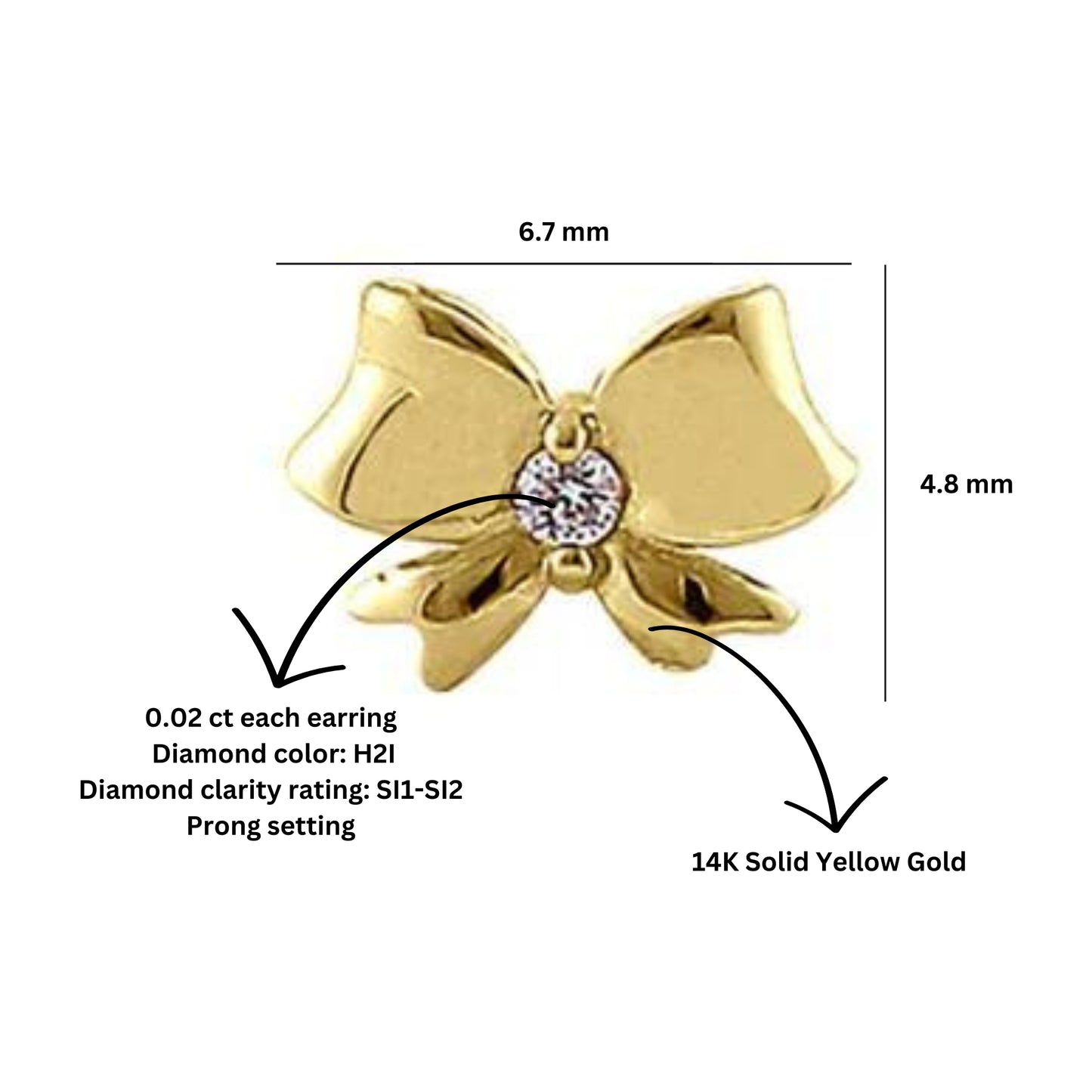 Dainty Solid 14K Gold Bow Diamond Post Earrings