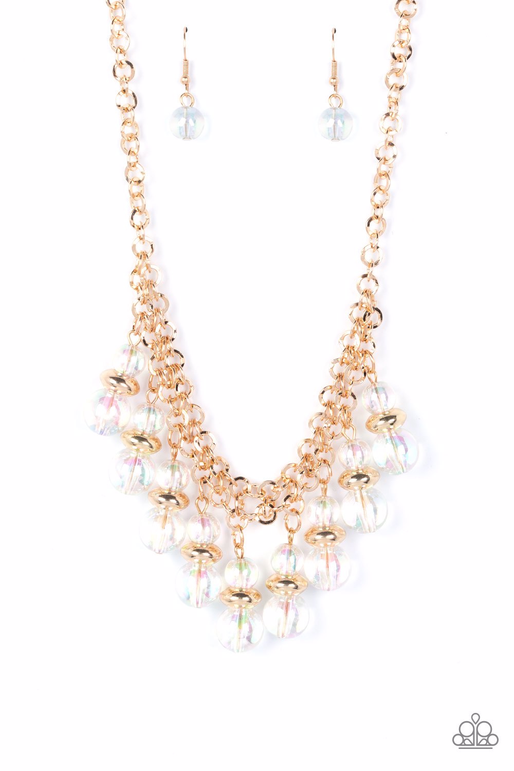 Beaded Necklace Iridescent Jewelry in Gold Chain - Deep Space Diva