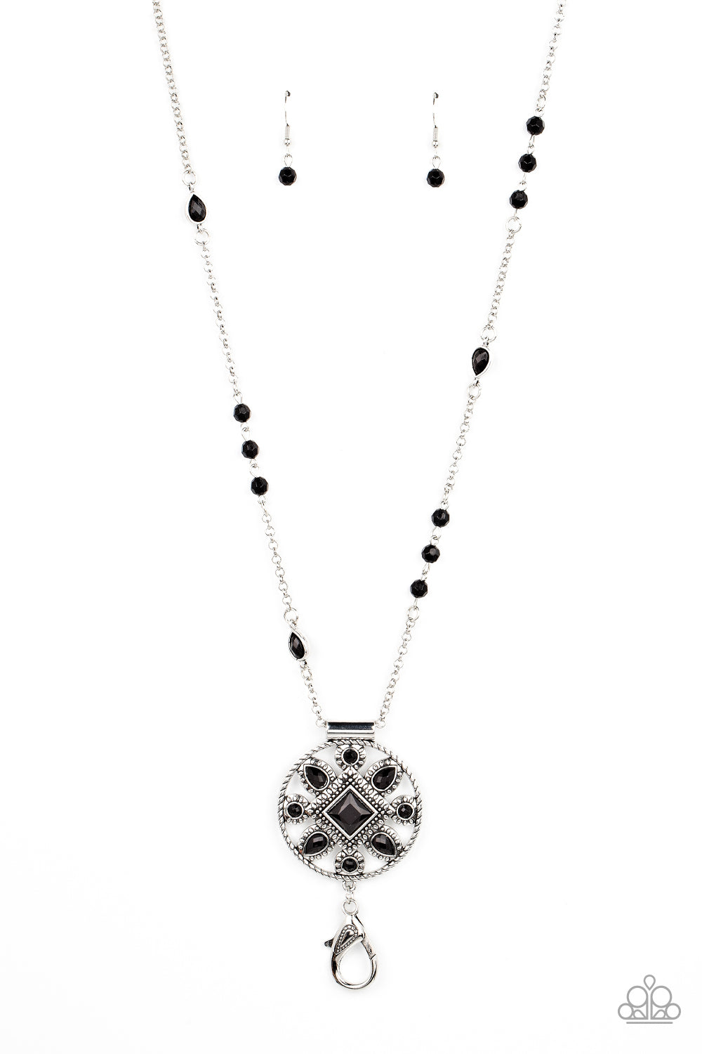 Sierra Showroom - Black Beads Tribal Medalion Lanyard Necklace