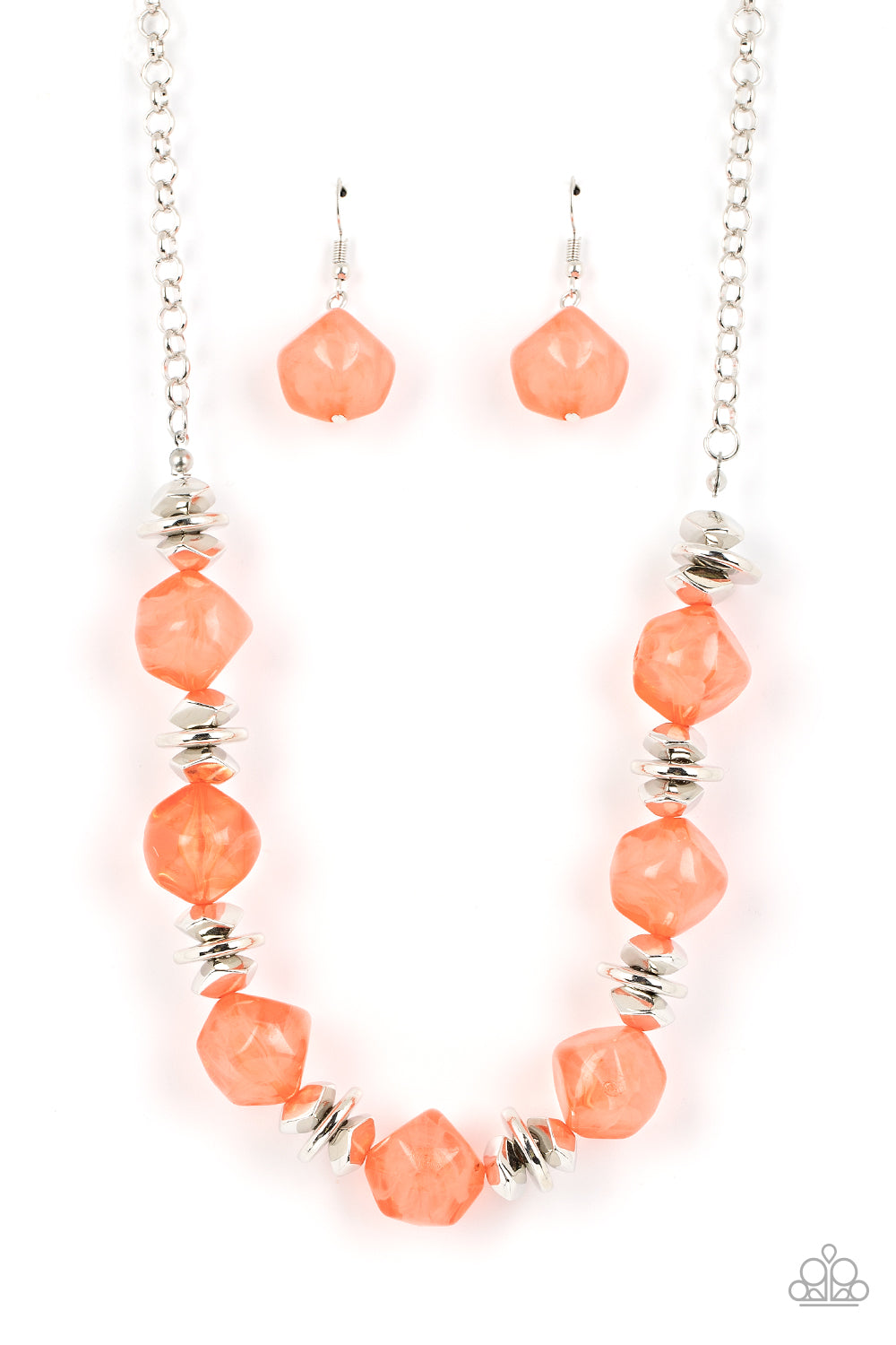 Beaded Necklace Chunky Coral Beads in Silver - Island Ice