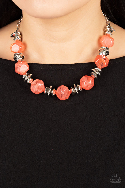 Beaded Necklace Chunky Coral Beads in Silver - Island Ice
