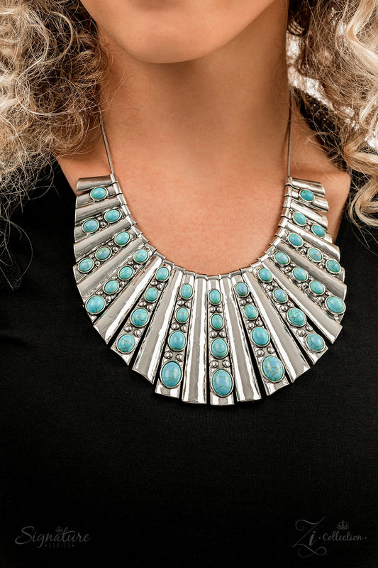 Bib Western Necklace with Turquoise Stone and Silver - The Ebony