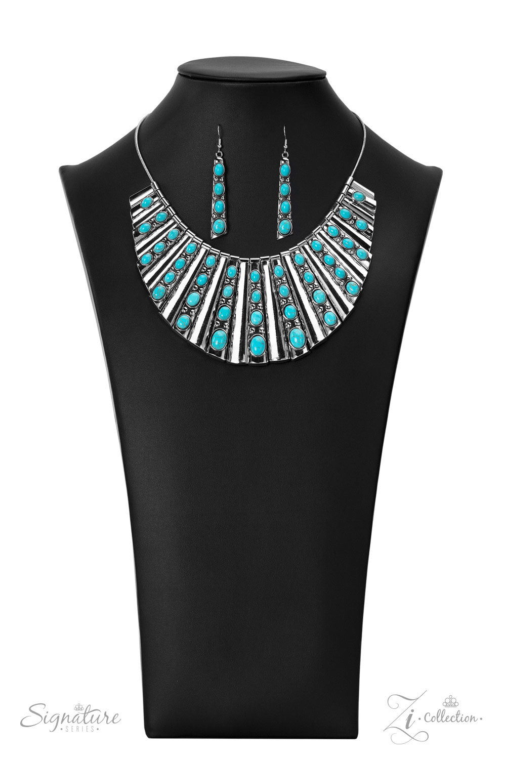Bib Western Necklace with Turquoise Stone and Silver - The Ebony