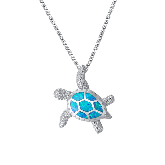 Fire Opal Turtle Necklace in Sterling Silver