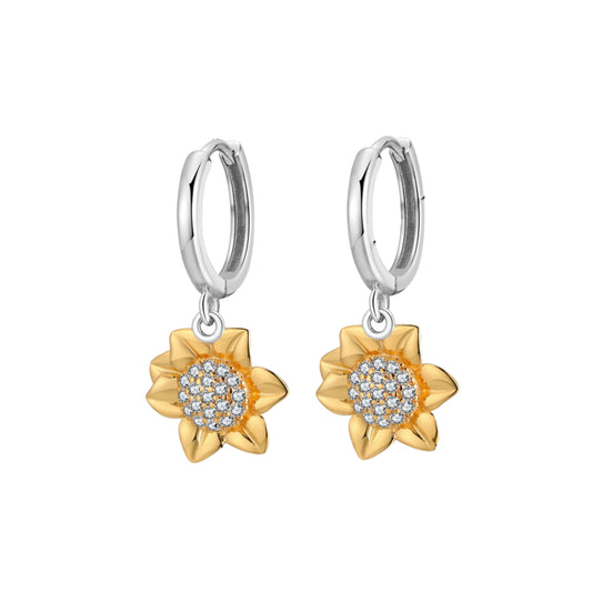 Sunflower Earrings in Solid Sterling Silver and 14K Gold Detail Two Tone Jewelry