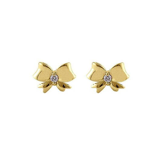 Dainty Solid 14K Gold Bow Diamond Post Earrings