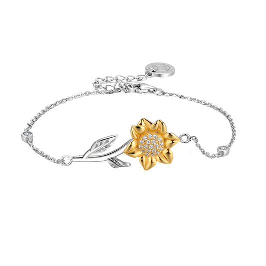 Sunflower Bracelet in Solid Sterling Silver with 14K Yellow Gold Detail Two Tone Jewelry