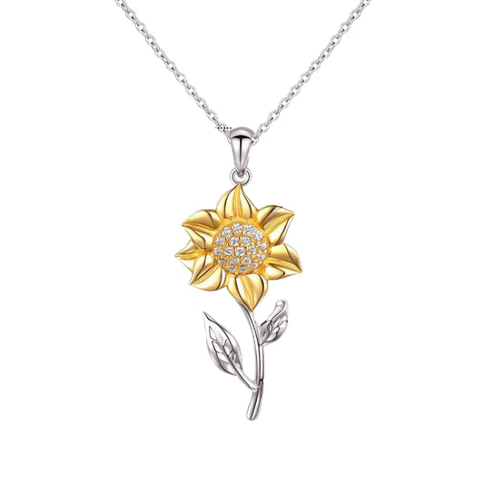 Sunflower Necklace in Solid STerling Silver and 14K Gold Detail Two Tone Jewelry