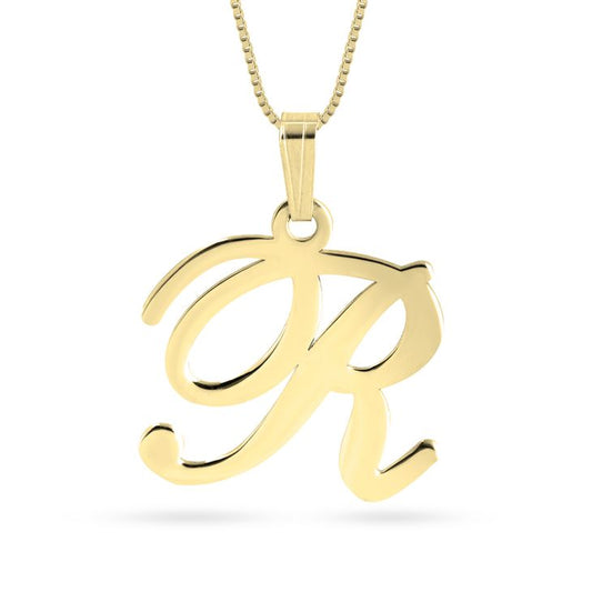 Statement Initial Pendant Necklace Cursive Style in 14k Yellow or White Gold Personalized Jewelry